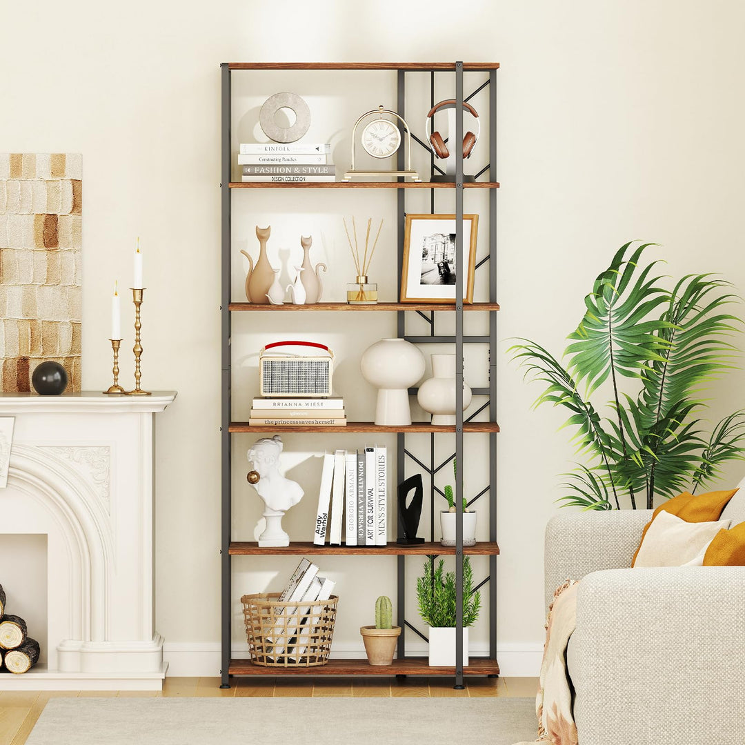 Giantex 6-Tier Bookshelf Modern Geometric Bookcase with Heavy-Duty Metal Frame