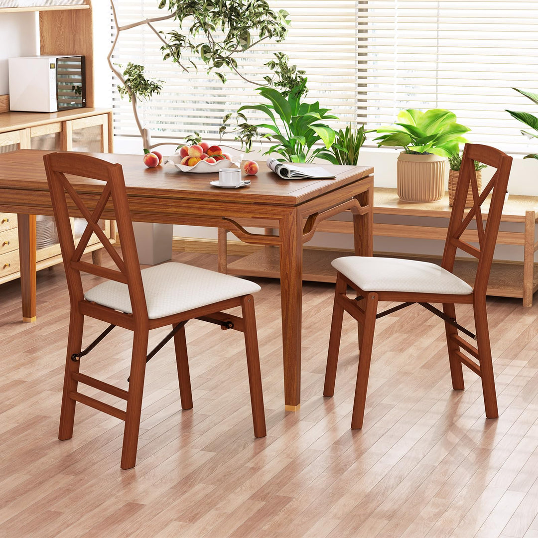 Giantex Folding Dining Chairs Set of 2/4, Modern Kitchen Chairs w/Padded Seat &amp; Cross Backrest
