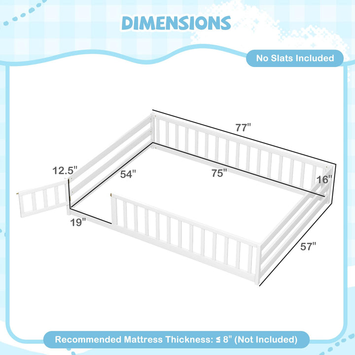 Giantex Floor Bed with Door &amp; Fence Kids Wood Montessori Beds with Safety Guardrails