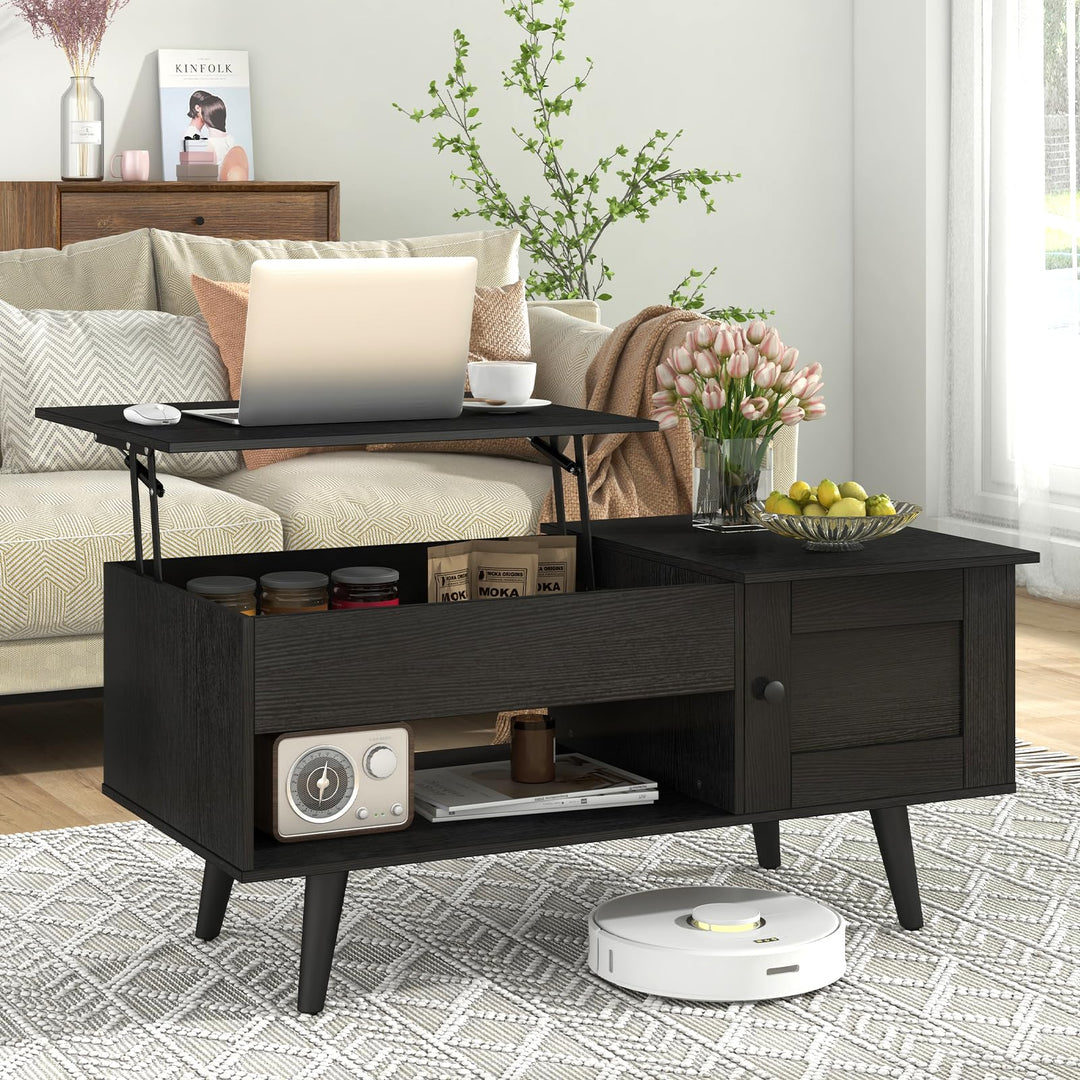 Giantex Lift Top Coffee Table, Modern Cocktail Table with Hidden Compartment, Open Shelf &amp; Cabinet