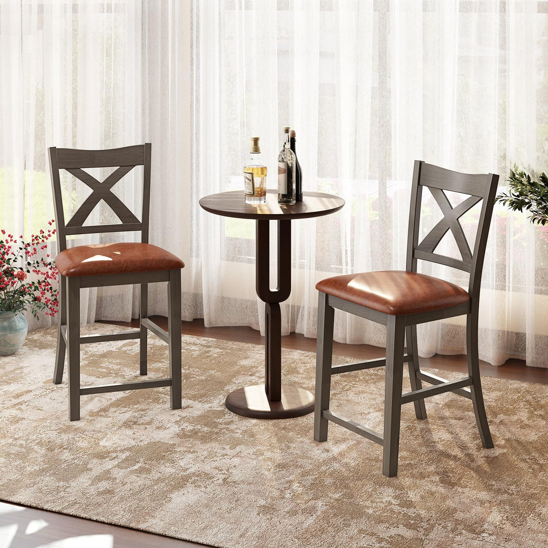 Giantex 24" Bar Stools Set of 2/4, Counter Height Bar Stools with Cross Back &amp; Faux Leather Upholstered Seat