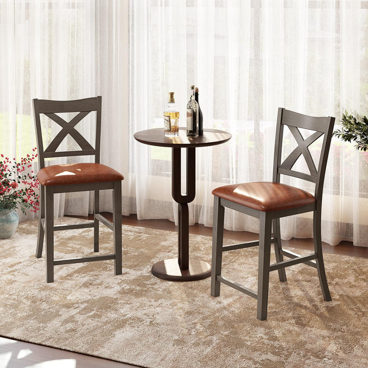 Giantex 24" Bar Stools Set of 2/4, Counter Height Bar Stools with Cross Back &amp; Faux Leather Upholstered Seat