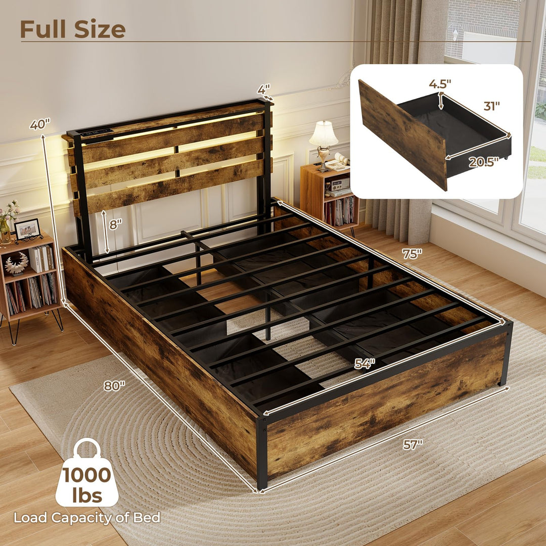 Giantex Queen/Full/Twin Size Bed Frame with LED Lights Headboard and 4 Storage Drawers