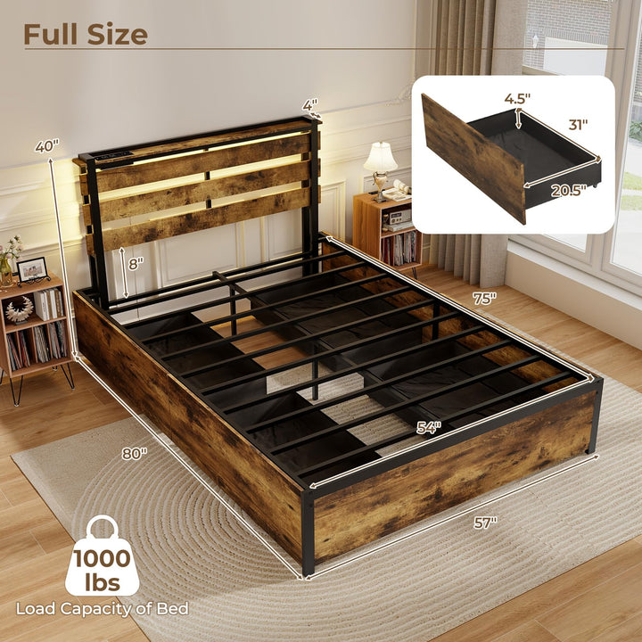 Giantex Queen/Full/Twin Size Bed Frame with LED Lights Headboard and 4 Storage Drawers