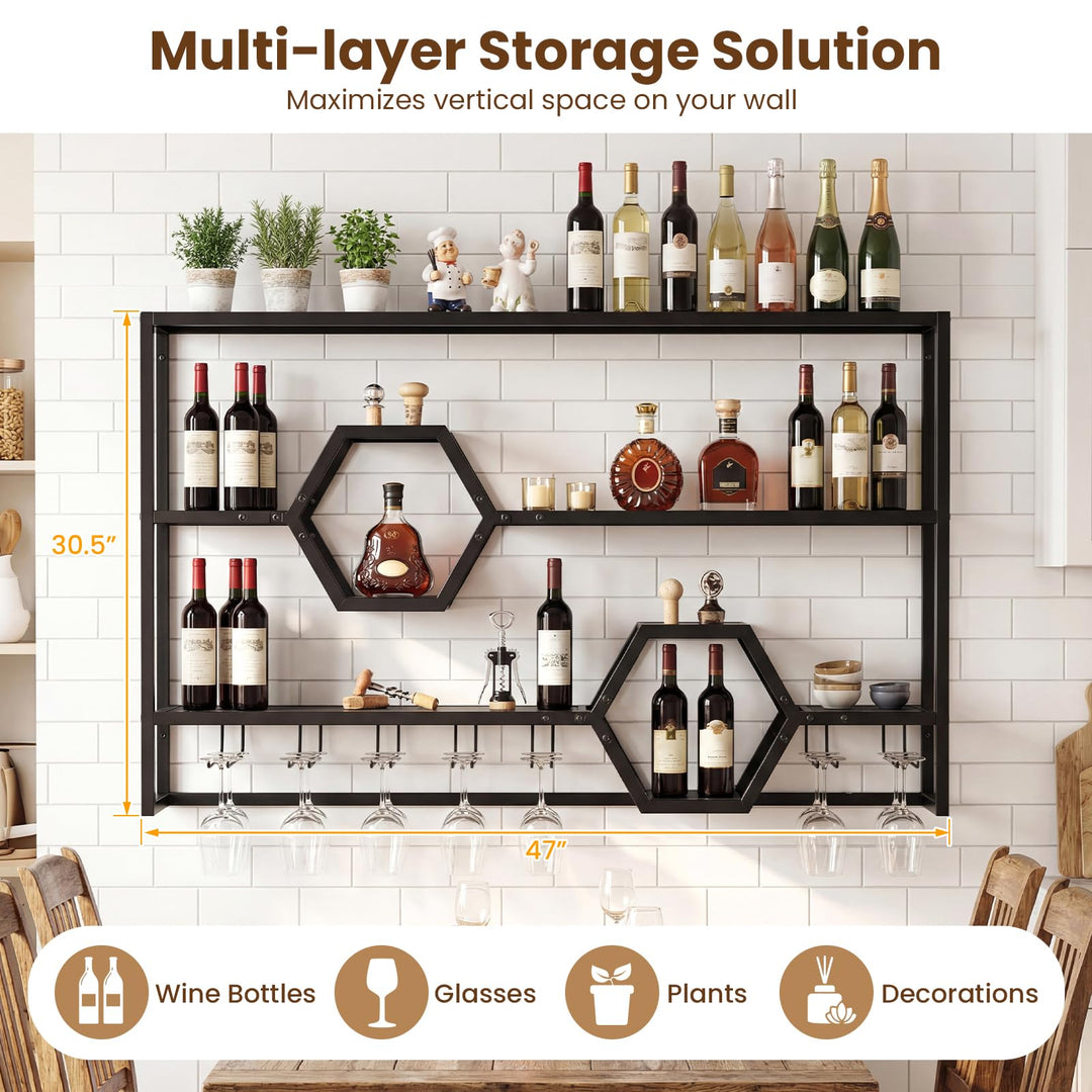 Giantex Wall Mounted Wine Rack 47” Large Floating Bar Shelves
