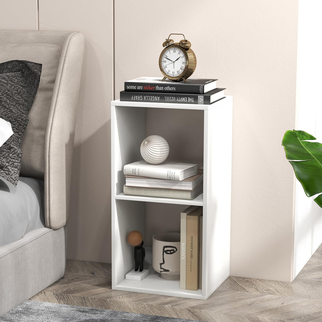 Giantex 2-Cube Bookcase, White Cubby Bookshelf w/Back Guardrail &amp; Anti-Tipping Kits