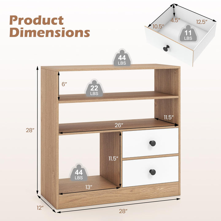 Giantex 4-Tier Freestanding Bookcase w/3 Open Compartments &amp; 2 Detachable Fabric Drawers