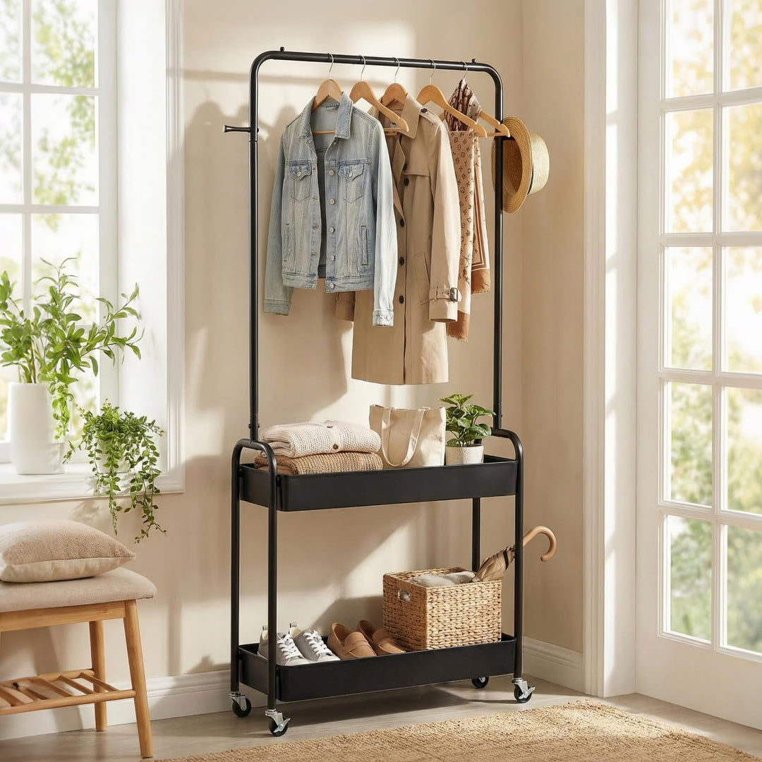 Giantex Heavy-Duty Rolling Clothes Rack with 2 Storage Baskets &amp; Side Hooks