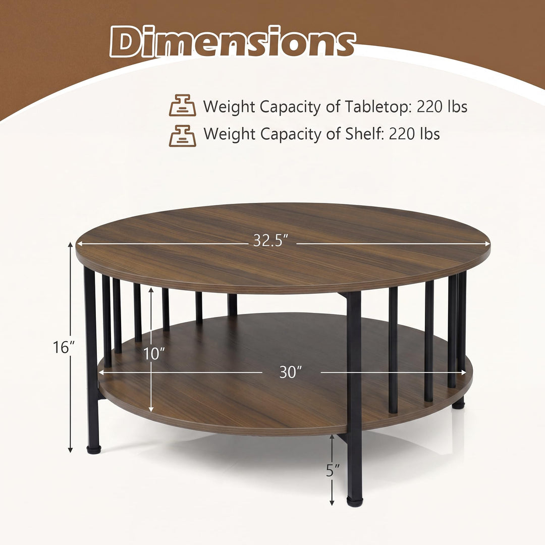 Giantex 32.5" Wood Farmhouse Round Coffee Table