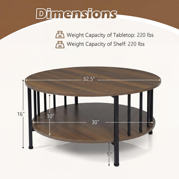 Giantex 32.5" Wood Farmhouse Round Coffee Table