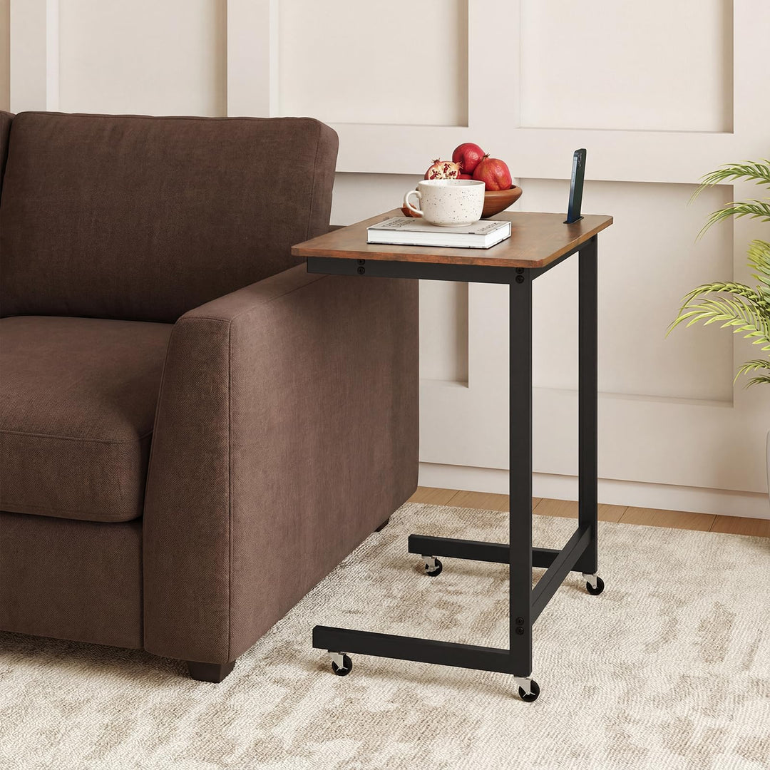 Giantex C-Shaped End Table with Wheels for Living Room Bedroom
