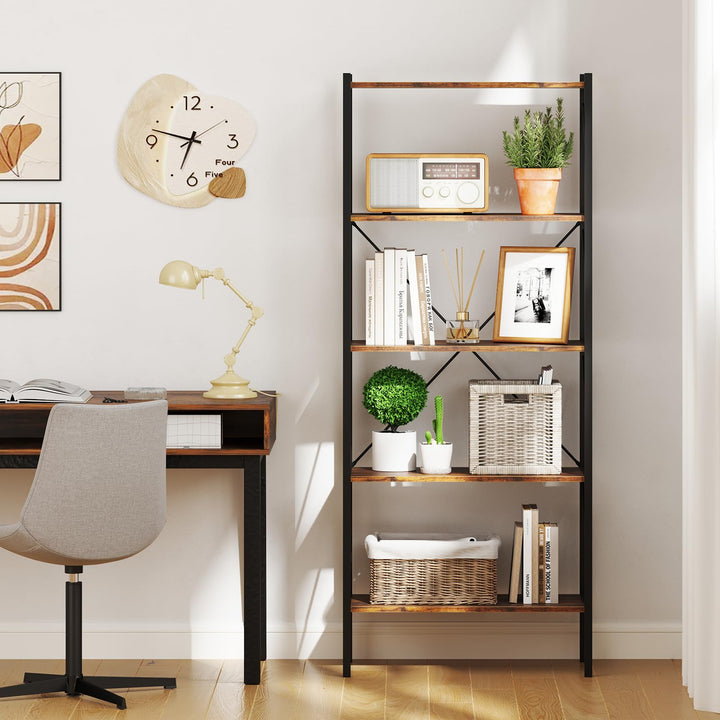 Giantex 5-Tier Bookshelf, Industrial Tall Bookcase with Open Storage Shelves &amp; Heavy Duty Metal Frame