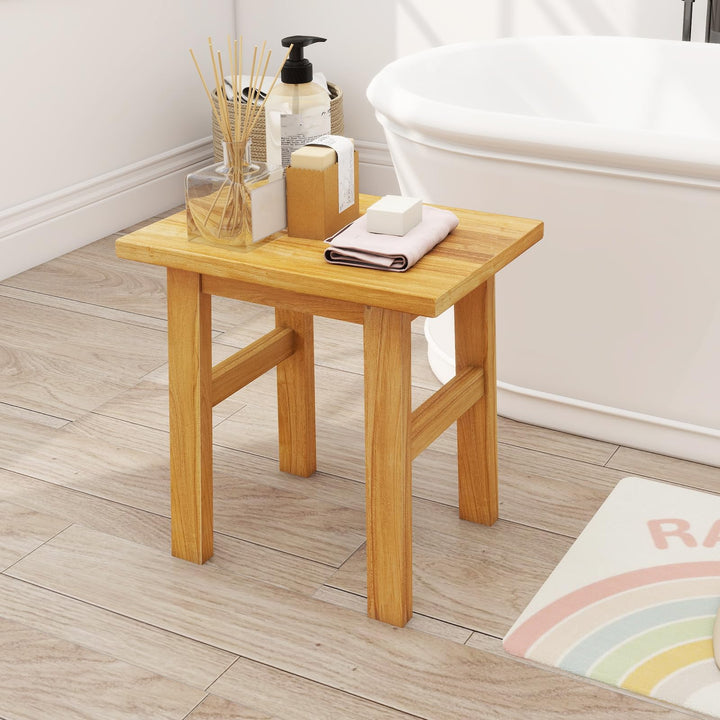 Giantex Solid Teak Shower Bench Stool for Bathroom with Water-Resistant Finish 18&