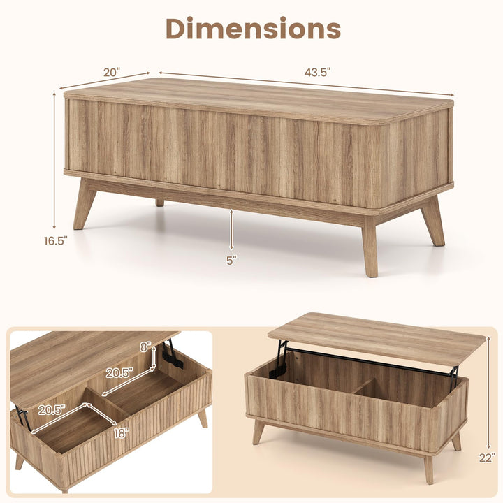 Giantex Lift Top Coffee Table with Storage | 43.5" Mid Century Modern Center Table with Solid Wood Leg &amp; Hidden Compartment