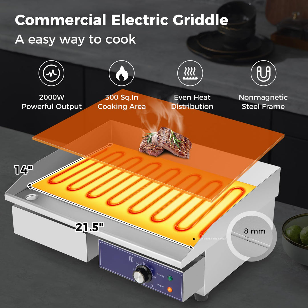 Giantex Commercial Electric Griddle 22" - 110V 2000W Countertop Griddle with Cast Iron Griddle Plate &amp; Stainless Steel Frame