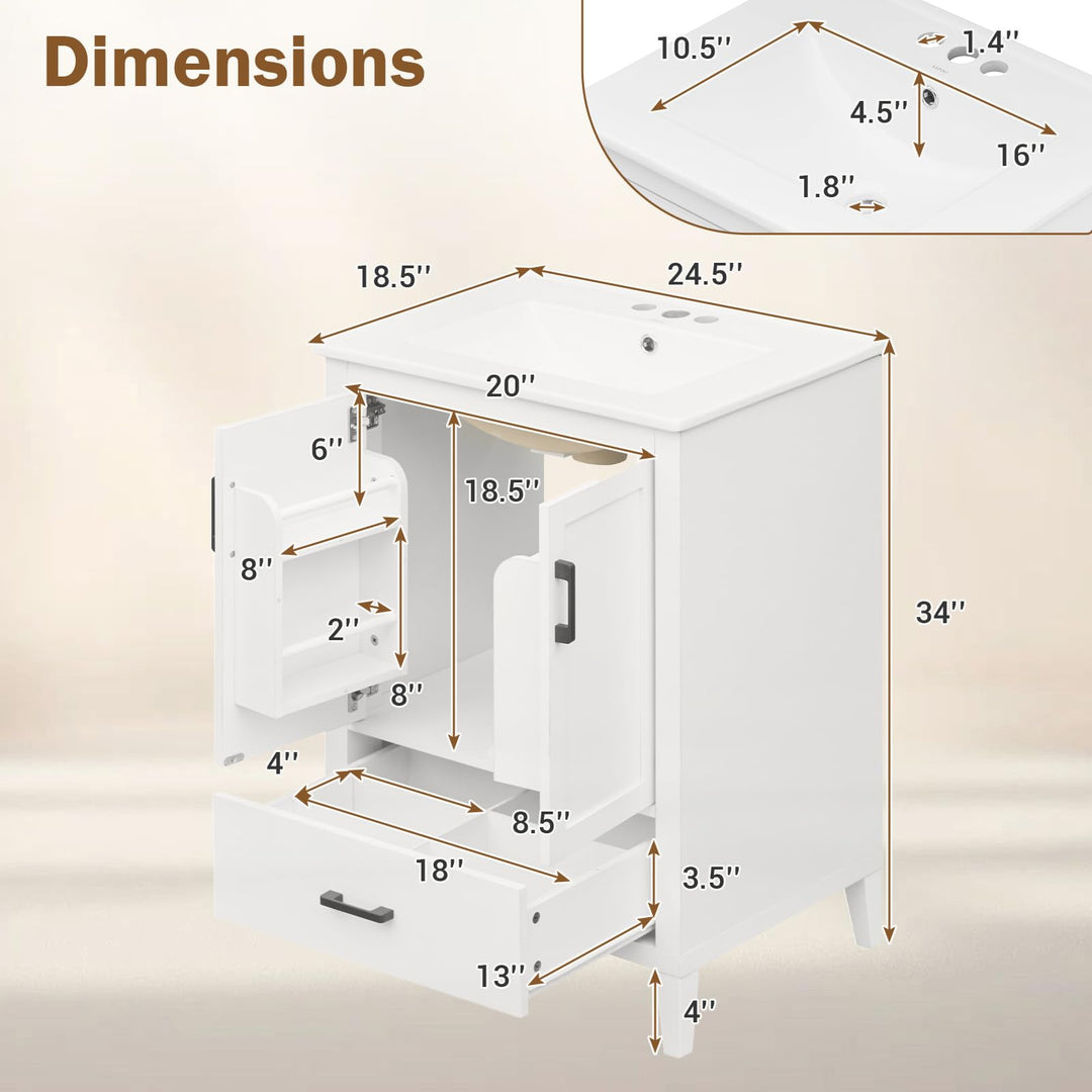 Giantex 24.5" Bathroom Vanity with Ceramic Sink Combo