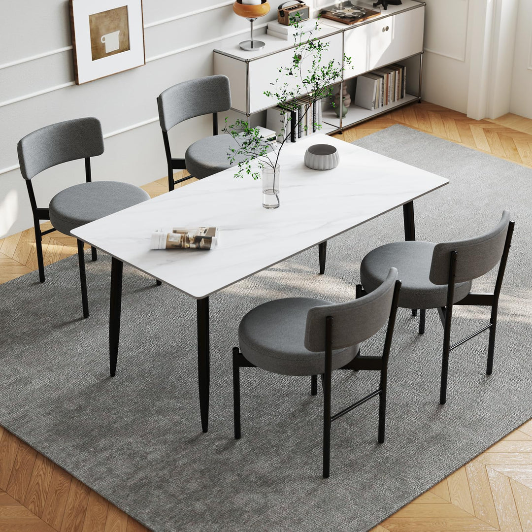 Giantex Boucle Dining Chairs Set of 2/4, Sherpa Upholstered Kitchen Chairs w/Curved Backrest, Padded Seat &amp; Metal Legs