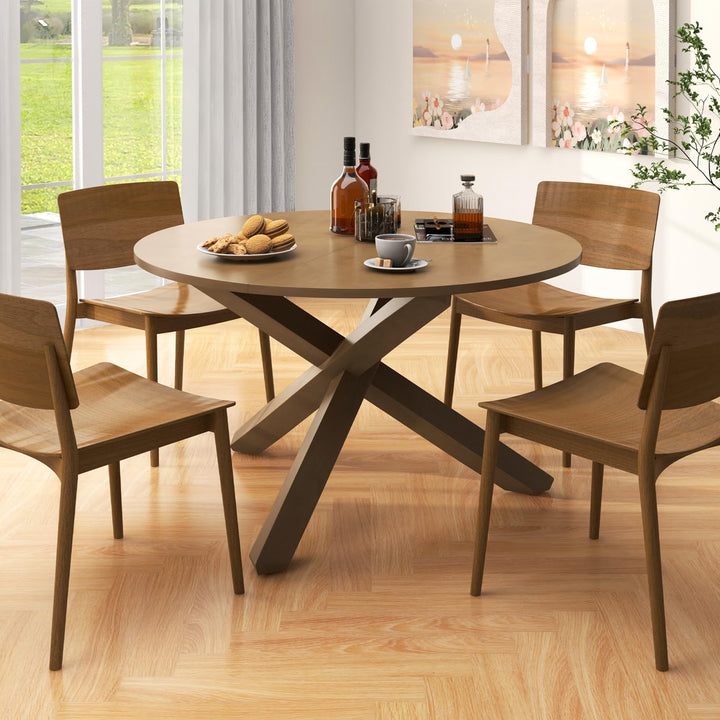 Giantex 47" Round Dining Table, Mid Century Modern Round Kitchen Table w/Solid Acacia Wood Legs, Adjustable Foot Pads