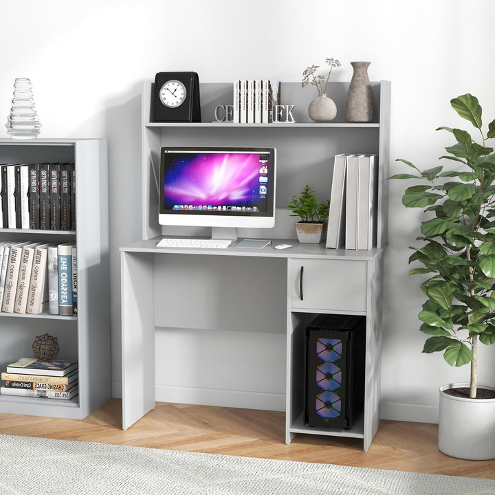 Giantex Computer Desk with Hutch, Home Office Desk with Storage Cabinet &amp; Adjustable Shelf
