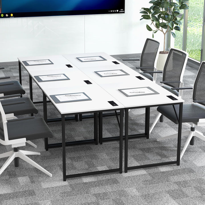 Giantex Conference Table with Charging Station, 2/4/6 PCS 32" x 24" Rectangular Meeting Room Desk with Storage Bag &amp; Hook