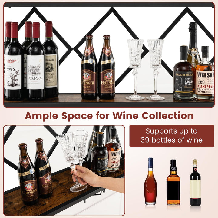 Giantex Wall Mounted Wine Rack, Wine Display Shelf w/Wine Bottle Rack &amp; 6 Rows of Stemware Holder