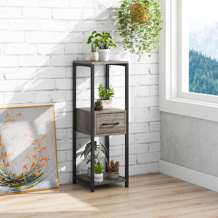 Giantex 3 Tier Tall Plant Stand Indoor, 36 Inch Corner Plant Holder with Drawer &amp; Metal Frame