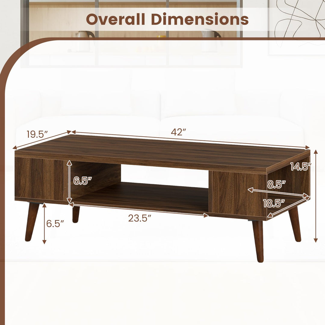Giantex 42 Inch Mid Century Modern Coffee Table Rectangular with Open Compartment