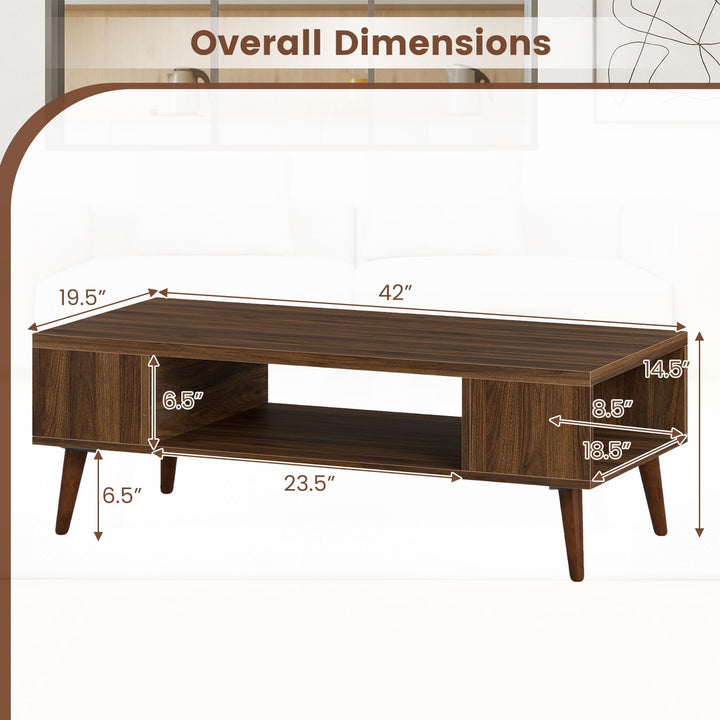 Giantex 42 Inch Mid Century Modern Coffee Table Rectangular with Open Compartment