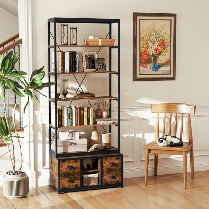 Giantex 8-Tier Bookshelf with Storage, 79" Freestanding Bookcase with 4 Fabric Drawers &amp; Adjustable Shelf