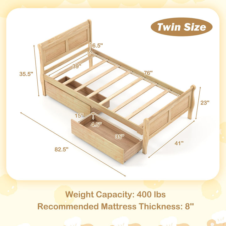 Giantex Twin/ Full/ Queen Bed with 2 Storage Drawers Wood Platform Bed with Headboard &amp; Footboard