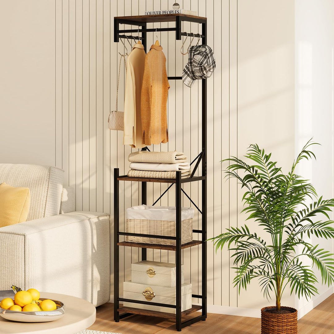 Giantex Freestanding Coat Rack with 4 Storage Shelves and 6 Hooks