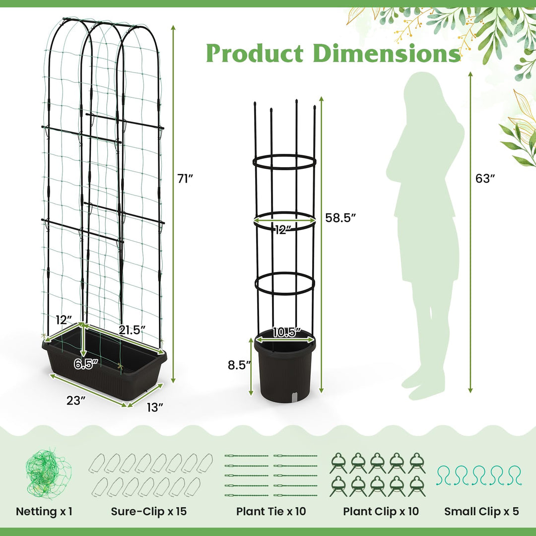 Giantex Set of 2 Raised Garden Bed w/Trellis &amp; Plant Cage, Planter Box w/ 71” Cucumber Trellis