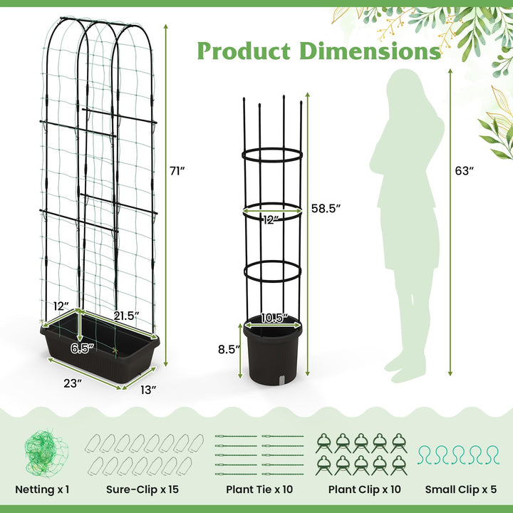 Giantex Set of 2 Raised Garden Bed w/Trellis &amp; Plant Cage, Planter Box w/ 71” Cucumber Trellis