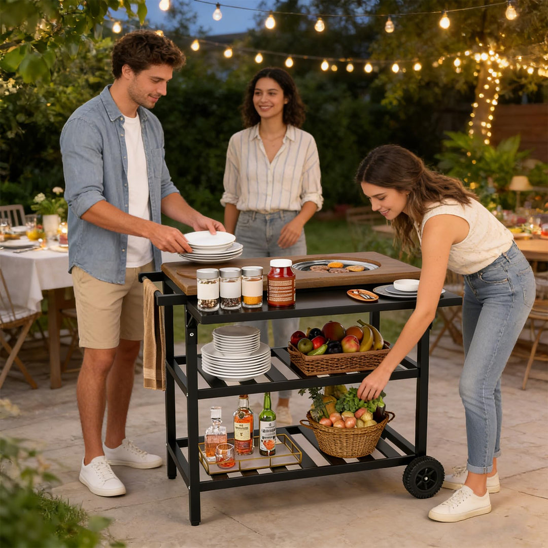 Giantex Outdoor Grill Cart with Korean BBQ Charcoal Grill