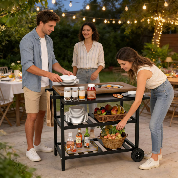 Giantex Outdoor Grill Cart with Korean BBQ Charcoal Grill
