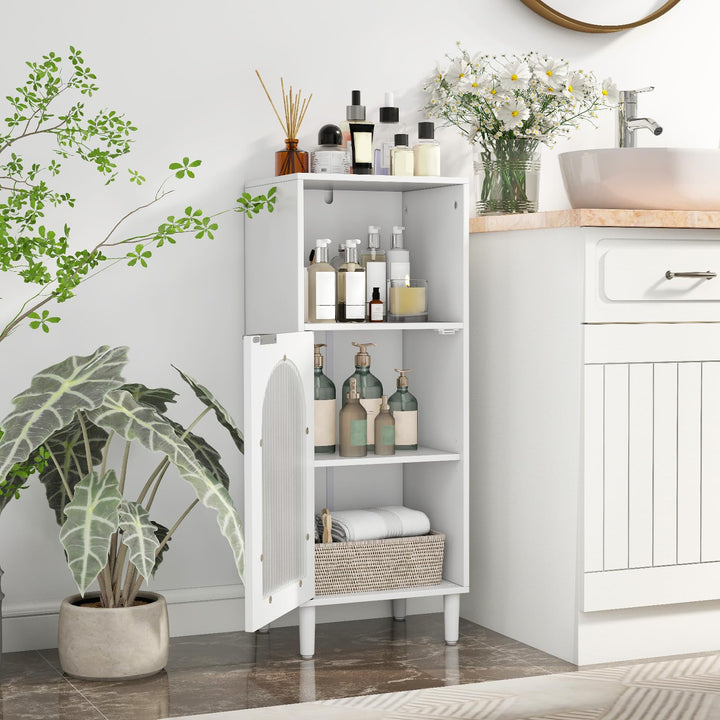Giantex Bathroom Corner Floor Cabinet with Removable Shelf &amp; Fluted Tempered Glass Door