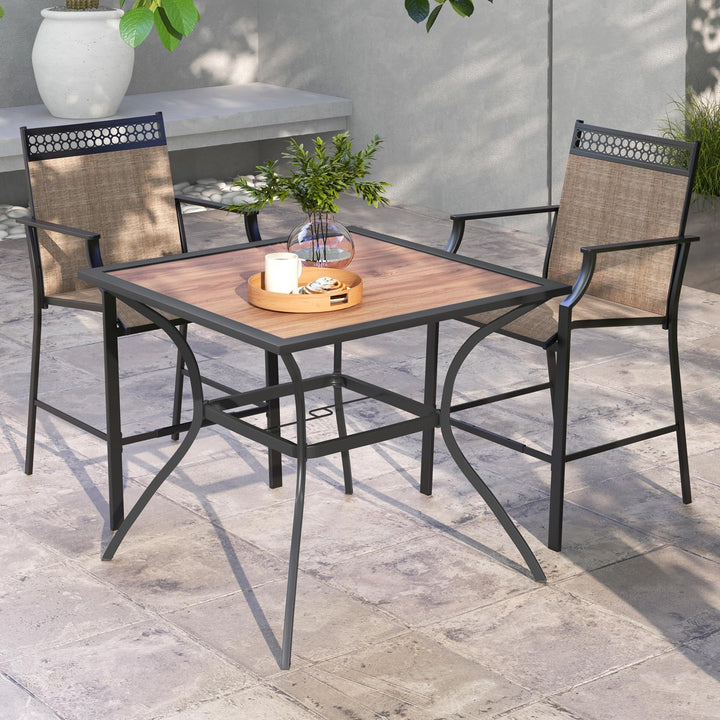 Giantex Patio Table with Umbrella Hole, Outdoor Dining Table for 4 People with All Weather Resistant Tabletop