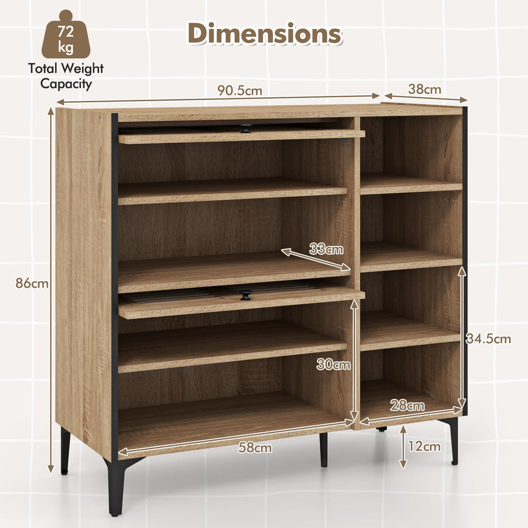 Giantex Shoe Cabinet with Flip &amp; Slide Doors, Shoe Storage Cabinet with Adjustable Cube Shelves(Louvered Doors)