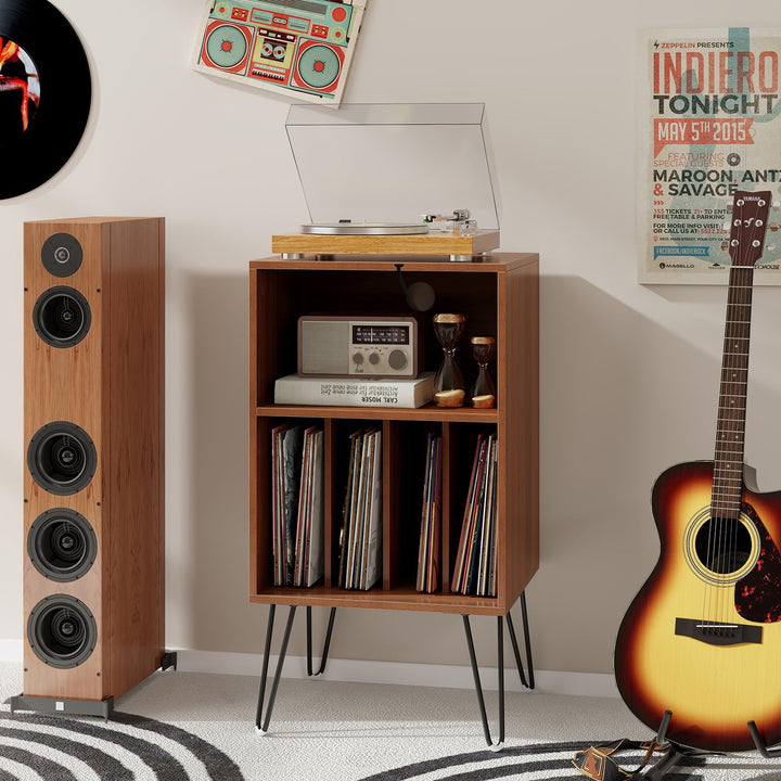 Giantex Record Player Stand with Charging Station Turntable Cabinet with Record Storage &amp; Metal Legs