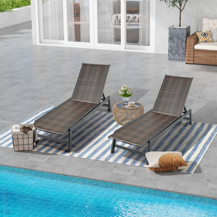 Giantex Patio Chaise Lounge Chair - Outdoor PE Rattan Recliner Chair with Wheels, 5-Position Adjustable Backrest