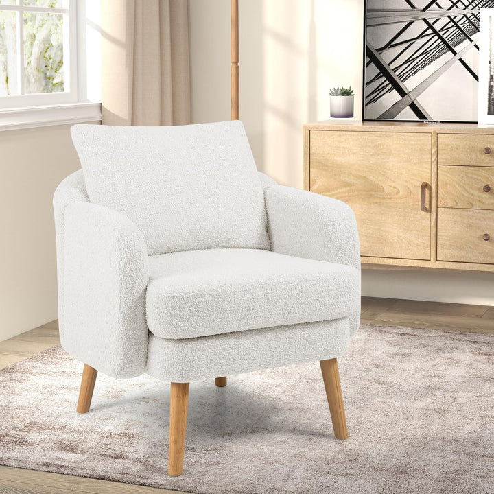 Giantex Sherpa Accent Chair, Modern Upholstered Single Sofa Chair with Back Pillow &amp; Solid Rubber Wood Legs