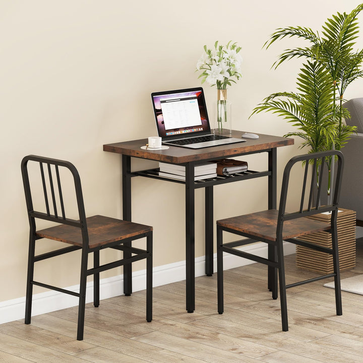 Giantex 3-Piece Dining Table Set | Rectangular Kitchen Table with Storage Rack and 2 Dining Chairs
