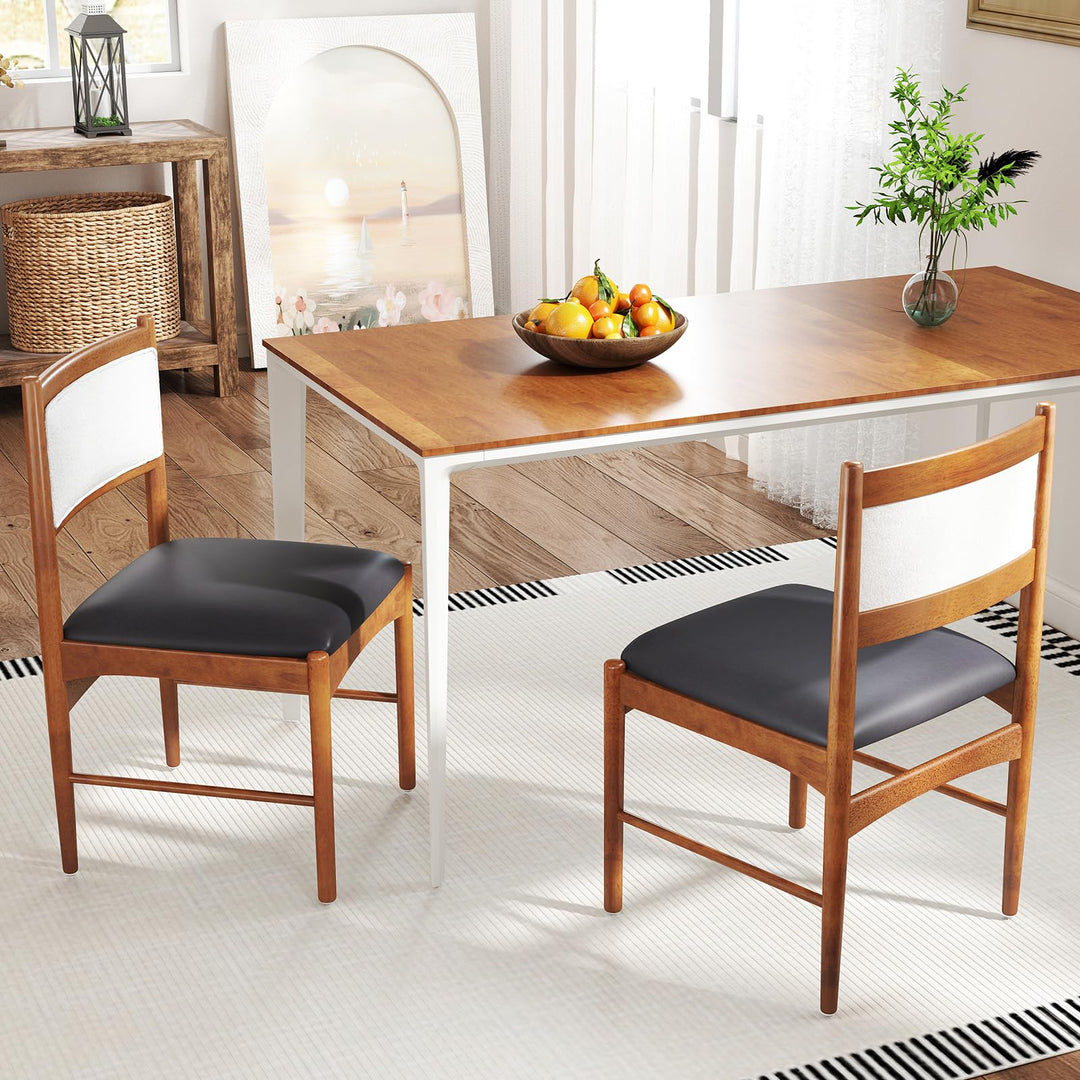 Giantex Wooden Dining Chairs, Upholstered Kitchen Chairs w/Rubber Wood Frame &amp; Faux Leather Padded Seat