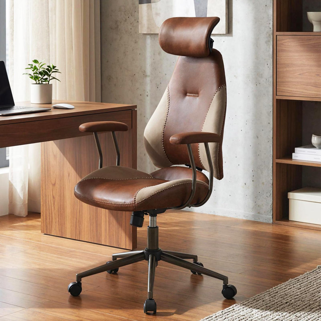 Giantex Ergonomic Mid Century Modern Faux Fur Computer Desk Chair with 2D Headrest