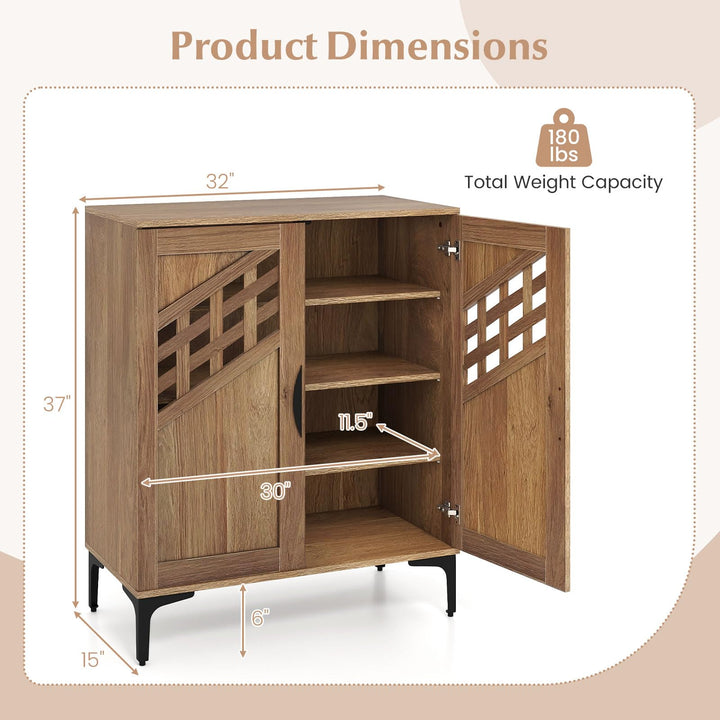 Giantex 4-Tier Wooden Shoe Organizer Cabinet with Hollow Woven Doors &amp; 3 Removable Shelves