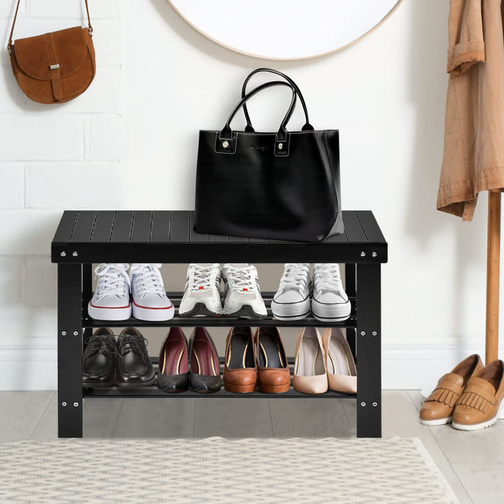 Giantex Entryway Shoe Bench, Bamboo Shoe Shelf Organizer Holds up to 6 Pairs