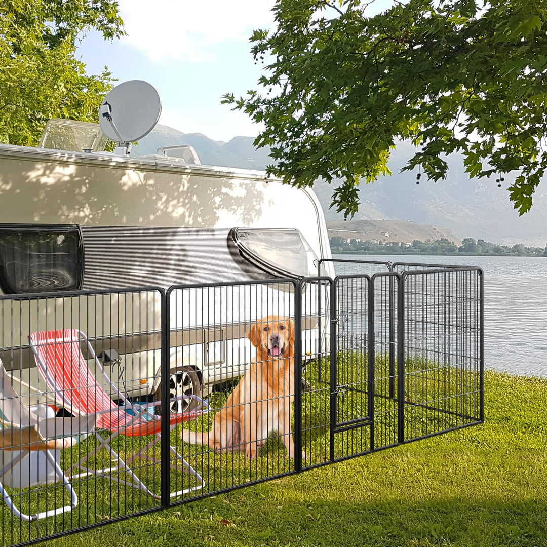 Giantex Dog Playpen Outdoor 40" H - 8/16 Panels Metal Pet Fence for Large Dogs, Heavy Duty Dog Pen Exercise Fence with Door