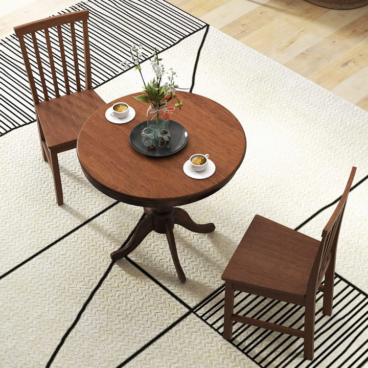 3-Piece Kitchen Table Set, Mid-Century Round Dining Table &amp; Chairs Set for 2, Walnut
