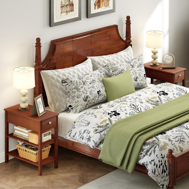 Ginatex Narrow Side Table Small End Tables with Drawer &amp; Open Storage Shelves