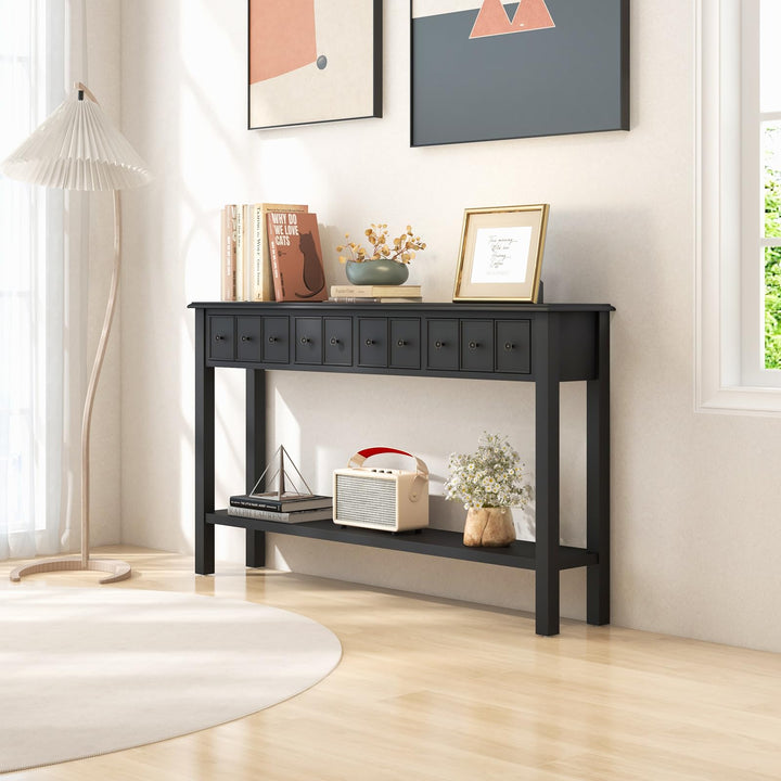 Giantex Narrow Console Table with Storage - 60" Long Sofa Side Table w/ 4 Drawers &amp; Open Shelf, Espresso